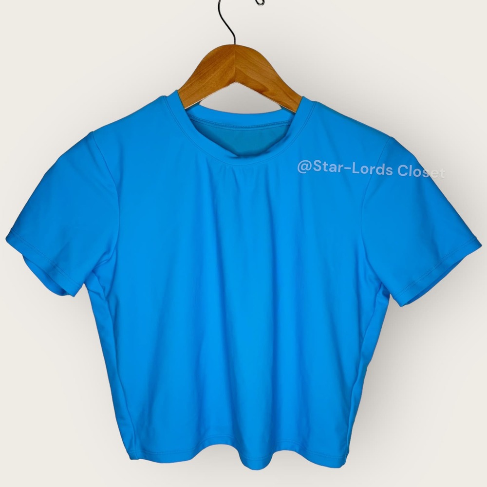 Good American Swim T Shirt Medium Atomic Blue Short Sleeve Crewneck Crop Top Tee